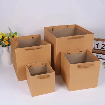Square Tote Bag Flower Cake Garment Packaging Bag extra Large Flat Special Paper Kraft Paper Bag