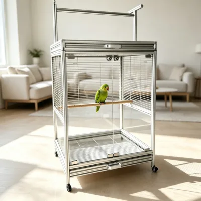 Humanized Design Aluminum Parrot Cage Easy Clean Bird Enclosure for Large Parrot Daily Feeding and Activity
