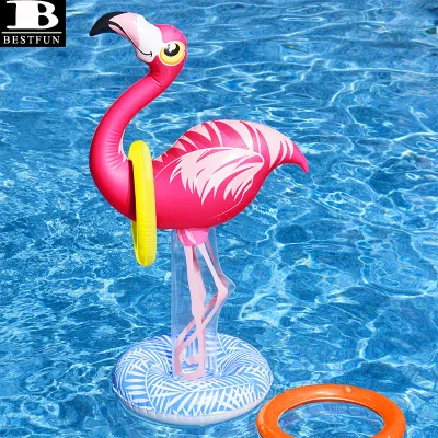Durable Plastic Inflatable Floating Flamingo Ring Toss Game Set PVC Blow up Water Swimming Toys for Kids and Adults