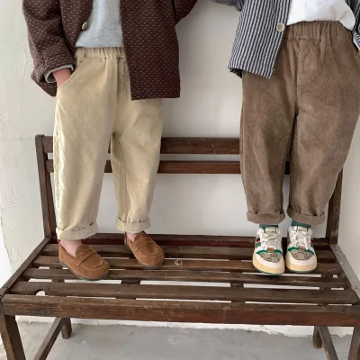 Boys Kids Clothing Outfits Sports Cargo Pants Elastic High Waist Hip Hop Overalls Jogger Trousers High Quality Corduroy Pant