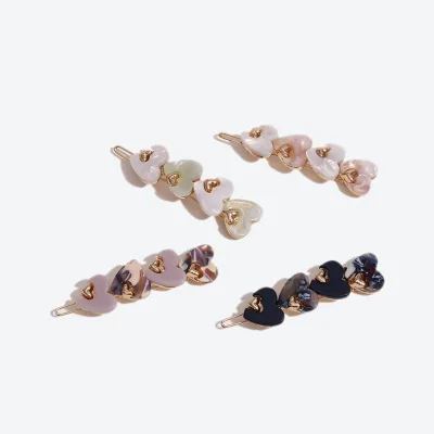 Cute Simple Versatile One-Character Vinegar Heart Hair Clip Sweet Metal and Alloy Acatate Hair Claw Clips for Girls