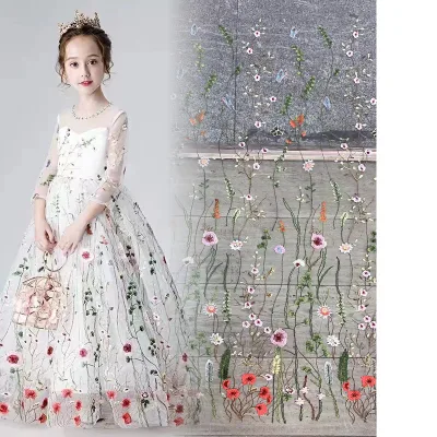 Hot Sale Plant Flower Fabric Tulle Embroidery Lace Fabric Tela De Flores Vegetales for Girls Dress