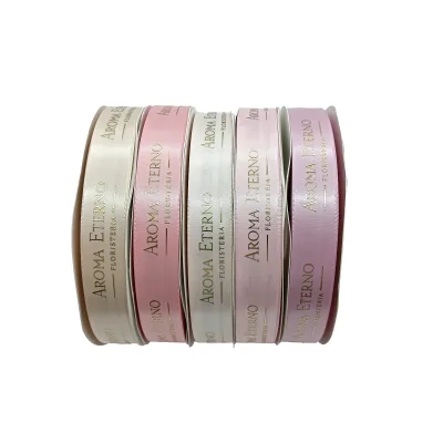 Factory Wholesale 1 Inches Double Sided Satin Ribbon with Custom 3d Embossing Hot Stamp Fancy Logo