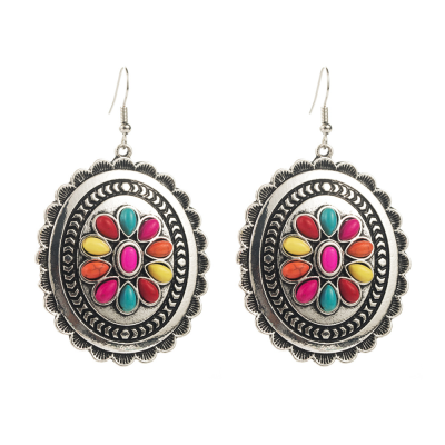 Exaggerated Turquoise Earrings Retro Fashion New Geometric Multi-Layered Long Earrings
