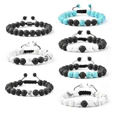 8MM Hand Woven Adjustable Crystal Lava Stone Friendship Braided Positive Energy Bracelets