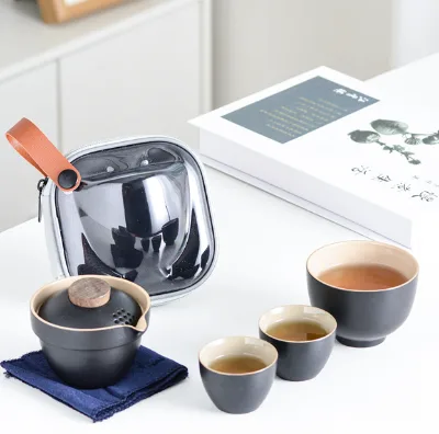 Travel Tea Set Portable Outdoor Tea Camping Equipment Kung Fu Teapot Business Trip a Pot Three Cups Quik Cup logo