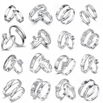 Creative Zircon Crystal Women Men Lover Ring Fashion Female Male Wedding Couple Opening Ring for Valentine's Day Gift