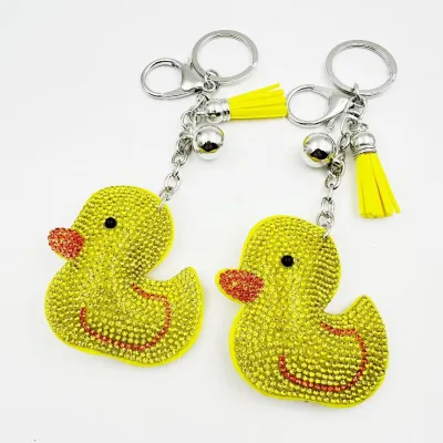 Creative New Yellow Duck Keychain Cartoon Animal Studded with Diamond Light Hot Pressed Crystal for Women's Bag Decoration