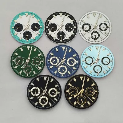 Watch Accessories Alloy 29.5mm Enamel Sunburst Quartz Dial with Luminous Green Hands for Japanese VK63 Movement