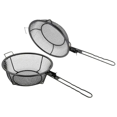 Wholesale Hot Sale Detachable Long Handle Food Grade Non-Stick Iron Picnic BBQ Pizza Tools Grill Mesh Basket