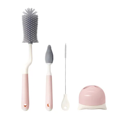 360 Degree Baby Bottle Cleaning Brush Set Travel Silicone Infant Feeding Bottle Brush Baby Bottle Cleaning Brush Set with Base
