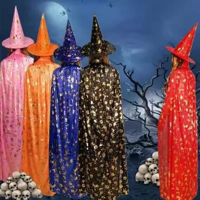 Wholesale Halloween Children Costumes Starry Sky Witch Hat Star Cloak Boy Girl Halloween Cosplay Cloak Hat Stage Costume