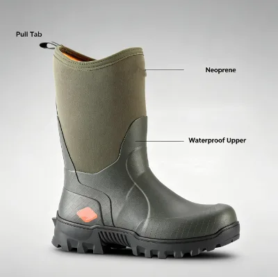 OEM ODM Warm Neoprene Liner Heavy Duty Lug Rubber Outsole Hunting Boots for Farming Fishing Mud Outdoor Work