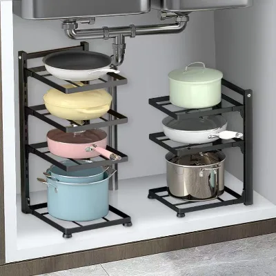 Carbon Steel Pot and Pan Organizers Rack Adjustable Height Kitchen Rack