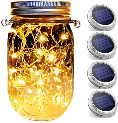 Christmas Decorative Lighting Solar Outdoor Led Mason Jar Lid Light Waterproof Copper Wire Firefly Light Hanging Lamp for Garden