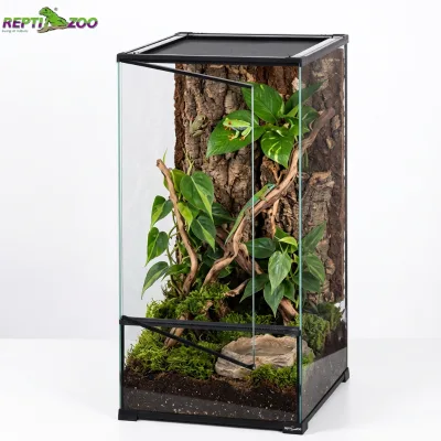 ReptiZoo Custom Logo Eco-Friendly Retractable Tall Ultra Clear Glass Paludarium 45x45x90cm Front Opening Rainforest Vivarium