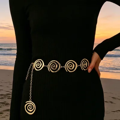New Bohemian Waist Chain Trendy Women Irregular Stainless Steel Spiral Hip Belt Light Luxury Vintage Accessory Edgy Hip Jewelry