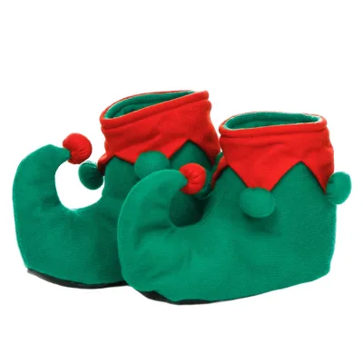 Novelty Red Green Christmas Elf Shoes Velvet Holiday Elf Feet Slippers for Adults and Kids