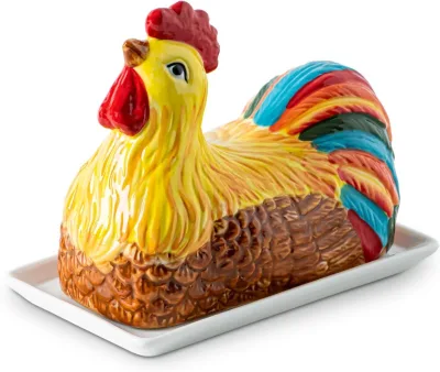 Chicken Butter Dish With Lid for Countertop Colorful Ceramic Food Container with Covered Butter Tray Cute Butter Keeper