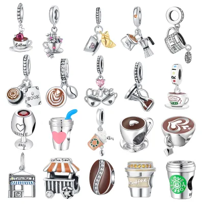 Hot Sale 925 Silver Coffee Jewelry Charms Wholesale Sterling Silver Cute Ornaments for Jewelry Making