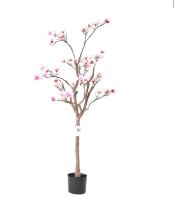 150cm Pink PE Artificial Magnolia Tree with Flowers for Christmas New Year Halloween Home Decoration