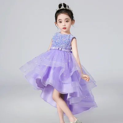 Summer hot girls' sleeveless sequined trailing dress, medium length princess piano performance dress, fluffy skirt