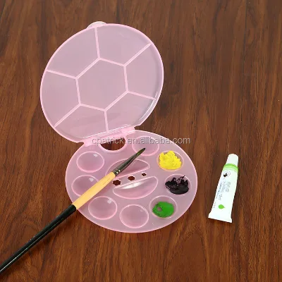 Art Supplier Three Colour Round Flower Shape Painting Plastic Palette With Lid