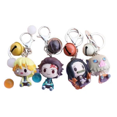 HUAYI Action Figure 4 Pcs Anime Demon Slayer Mini Figures Anjiro Zenitsu Nezuko Inosuke Upgraded Statues Keychain