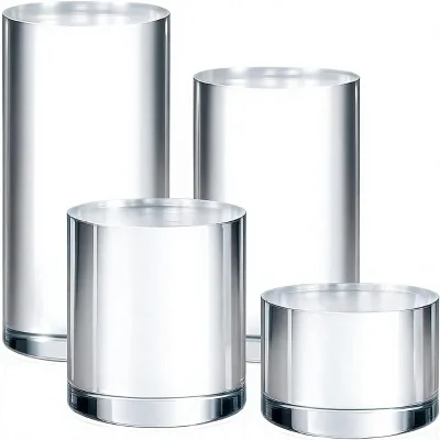 4-Piece Acrylic Cylinder Risers Glossy Surface Clear Polished Mini Display Stand Portable for Jewelry Perfumes Figurines 4 Sizes