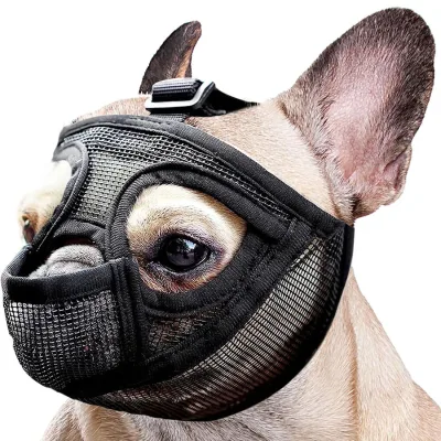 Factory Custom Dog Muzzle Adjustable Short Snout Breathable Anti Bite Mask for French Bulldog Upgraded Mesh Bulldog Muzzle
