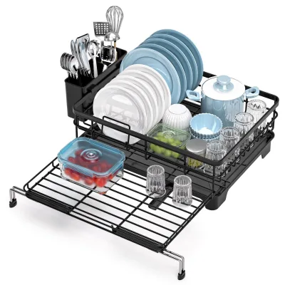 Extendable Modern Minimalist Kitchen Dish Drying Rack Chopstick Bowl/plate Storage Box Countertop Pull-out Dish