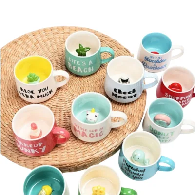 2025 New 3D Ceramic Cup Internet Celebrity Home Office Mug with Handle Cartoon Design Breakfast Cup for Back School Milk Coffee