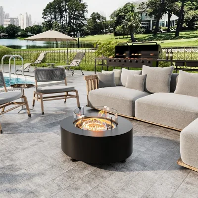 Modern Outdoor Decorative Metal 360 Surround Tempered Glass Wind Guard Full Angle Fire Viewing Fireplace