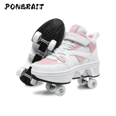 4-Wheel Outdoor Quick Roller Skating Shoes for Summer Winter Spring-PU Insole for Scooter Skating