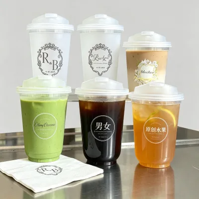 Plastic Cups with Lids for Matcha logo 350ml 500ml 12oz 16oz Size Capacity