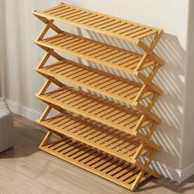 Foldable Shoe Rack, Bamboo Vertical Shoe Organizer Tall for Small Spaces Portable Folding Shoe Storage Rack