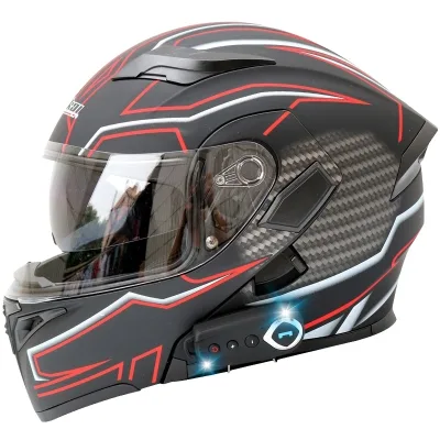 Cool Unisex Motorcycle Helmet Bluetooth Enabled Double Lens Full Coverage Stylish Face Pattern Long Endurance Riding Treasure