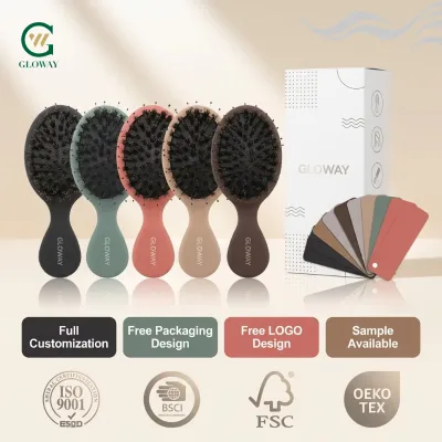 LOGO Anti Static Non Slip Rubber-Coating Handle Gentle Scalp Massage Boar Bristle Mini Children Hairbrush Detangling Hair Brush