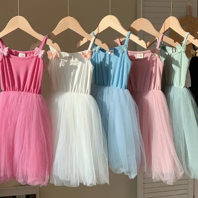 New Style 2024 Girls Worsted Princess Dress Toddler Printed Breathable Anti-Wrinkle Summer Knee-Length A-Line Slip Dress
