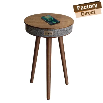 HOMEMORE Wood Speaker Embedded Side Table Wireless Charger on Bedside Tables Wireless Charger for Table