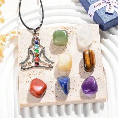 Seven-Chakra Meditation Pendant Agate Handmade Totem Rainbow Yoga Leather-Cord Necklace Fashion Accessory Wholesale