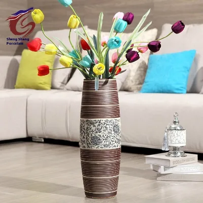 Ceramic Ornament Wholesale Classical Mahogany Flower Arrangement Handmade Floor Vase Dried Modern Living Room Bedroom Study