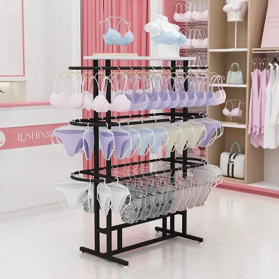 3 Tiers Round Double Sided Underwear and Bra Display Rack Stand With 6 Colors
