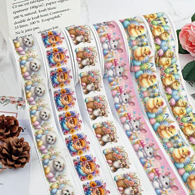 50 Yards Easter Animal Egg Cartoon Printed Grosgrain Ribbon for Hair Bow Gift Wrap Packing DIY Craft Supplies Party Decoration