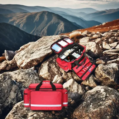 Outdoor Survival Kit with Large Capacity Durable Normal Waterproof Nurse Bag with Handle and Shoulder Strap Red 45x35x25cm