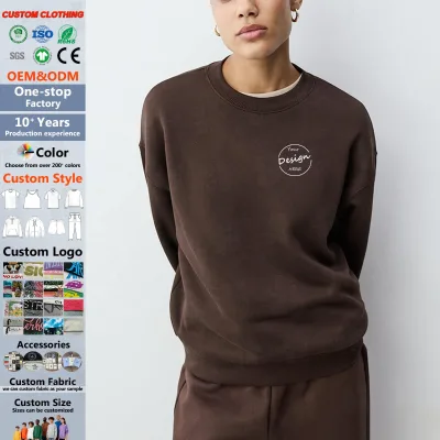 Wholesale Crewneck Sweatshirts Cotton/polyester Blend 380gsm Heavyweight Pullover Casual Style Brushed Fleece Hoodie