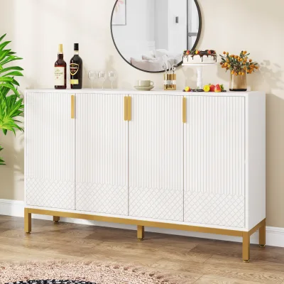 Luxury 4-Door Dining Room Buffet Cabinet MDF Cabinet Doors and Plywood Body for Living Room Kitchen Hotel Furniture