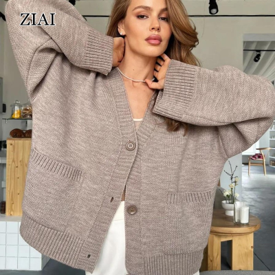 V-neck Pocket Knit Cardigan Jumper Autumn New Loose Lazy Soft Design Sense Jumper