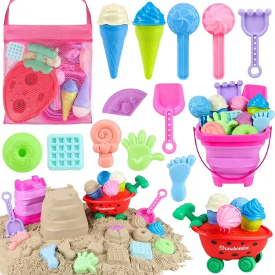 Beach Toys, Ice Cream Sand Toys with Collapsible Beach Bucket