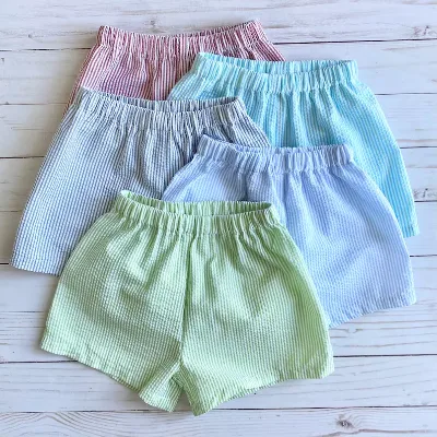 New Arrival 2025 Summer Seersucker Shorts for Children Custom Gingham Baby Boys Short Pants
